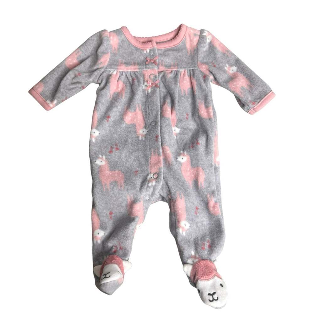 Child Of Mine Carter's Fleece Snap Footed Llama Sleeper Preemie Pink Gray 